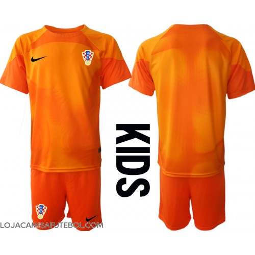 Camisa de Futebol Croácia Goleiro Equipamento Secundário Infantil Mundo 2022 Manga Curta (+ Calças curtas)